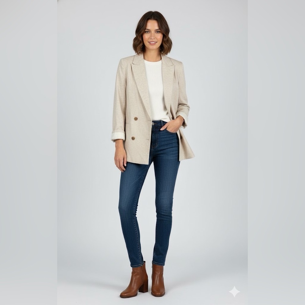 Banana Republic factory NWT Linen Blend Double Breasted Blazer Neutral , Size 4